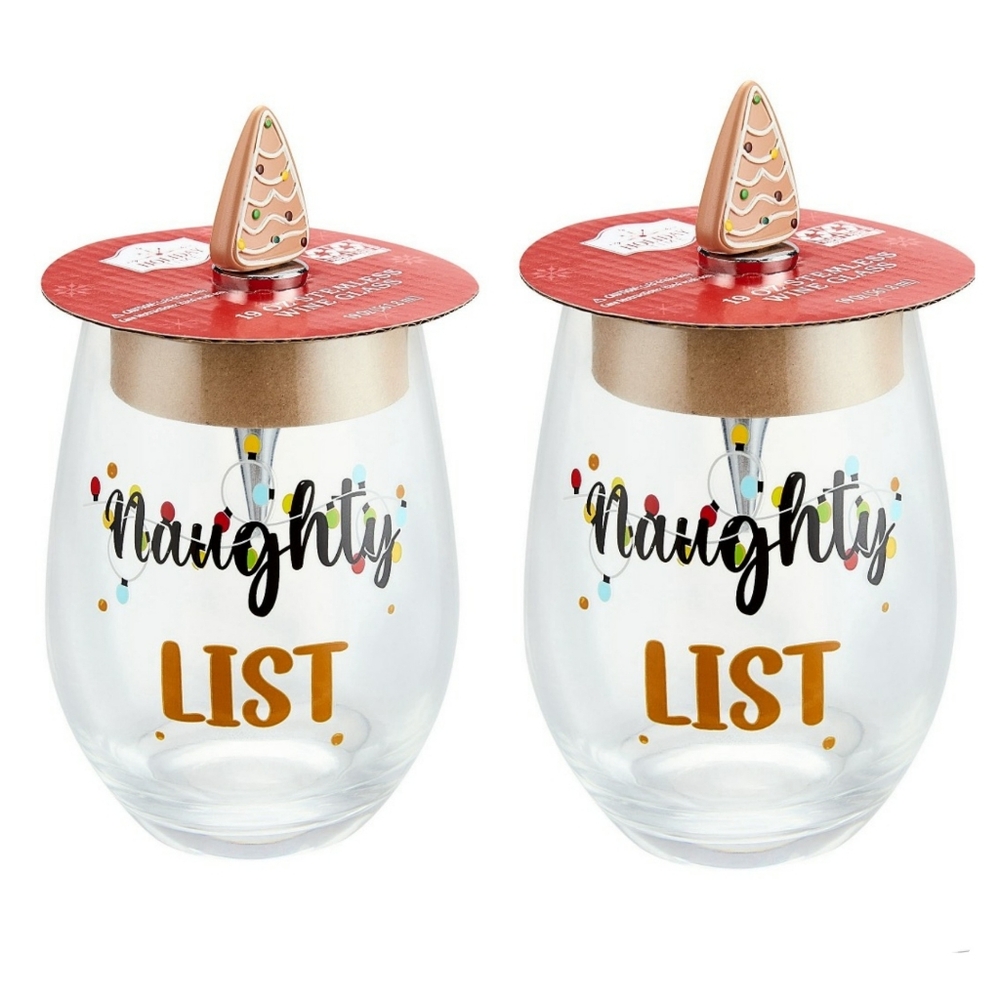 🔥SALE🔥 2 Holiday Glasses with 2 Wine Stoppers